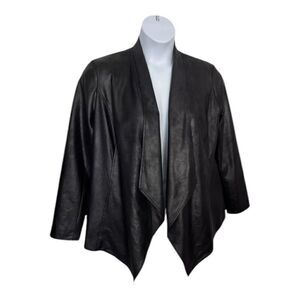 JM Collection Faux Leather Jacket Coat Draped Black Plus Size M Shoulder Padded